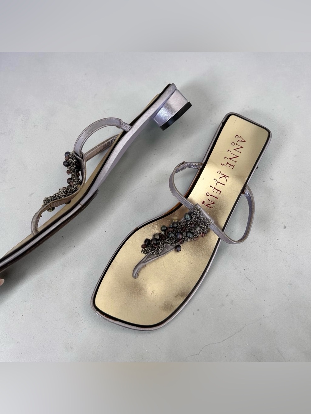Vintage Y2K Anne Klein Lilac Metallic Beaded Kitten Heels